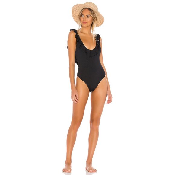 eberjey So Solid Loreta One Piece in Black Ruffle - Picture 2 of 4